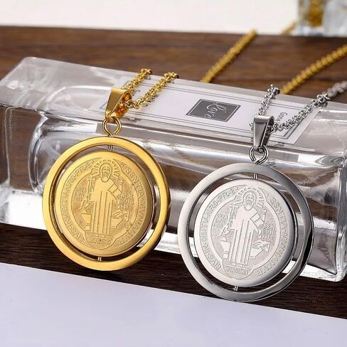 925 Sterling Silver Saint Benedict Necklace Original San Benito Medal Pendant 18K Yellow Gold Rotatable Jesus for Religious Jewelry medallas de san benito medalla plata collar sanbenito medals in Saudi Arabia