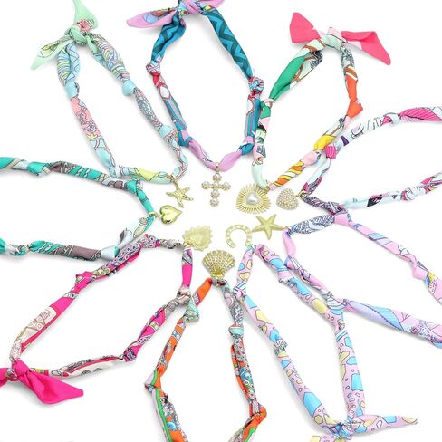 Convertible Silk Scarf Necklace, Adjustable Statement Jewelry with Gold-Plated Charms, 90cm Length (Scarf with LD746#2 Pearl cross, #3) in Saudi Arabia
