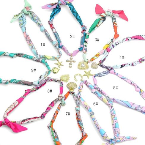 Convertible Silk Scarf Necklace, Adjustable Statement Jewelry with Gold-Plated Charms, 90cm Length (Scarf with LD746#2 Pearl cross, #3) in Saudi Arabia