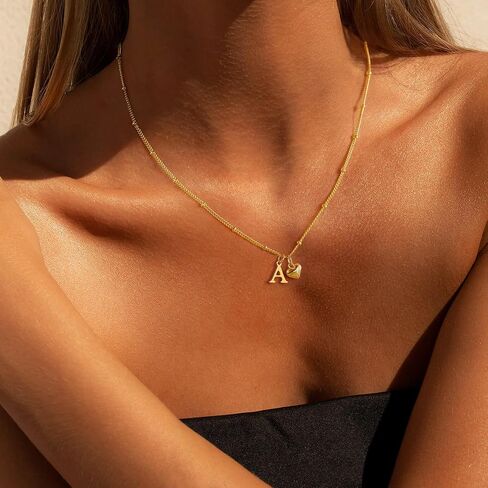 M Mooham Heart Necklace الأولي للنساء الفتيات - 14 كيلو بيل مطلي بالذهب A -Z قلادة قلادة لذيذ قلادة صغيرة قلادة أولية عيد ميلاد للنساء المجوهرات in Saudi Arabia
