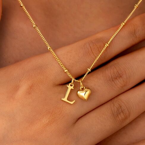 M Mooham Heart Necklace الأولي للنساء الفتيات - 14 كيلو بيل مطلي بالذهب A -Z قلادة قلادة لذيذ قلادة صغيرة قلادة أولية عيد ميلاد للنساء المجوهرات in Saudi Arabia