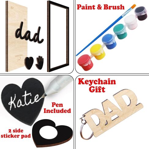 10" Hands Down Best Dad Ever DIY Handprint Kit with Acrylic Paint, Art Craft Family Keepsake Wood Frame Dad Keychain Birthday Father's Day Gift for Daddy, Papa Family Sign with Kids Names HF90-D in Saudi Arabia