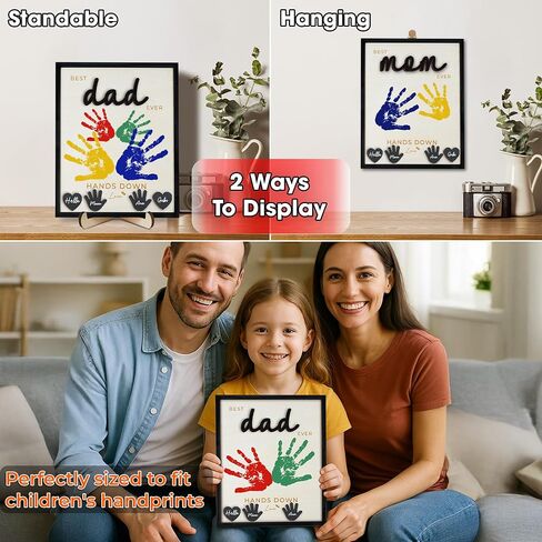 10" Hands Down Best Dad Ever DIY Handprint Kit with Acrylic Paint, Art Craft Family Keepsake Wood Frame Dad Keychain Birthday Father's Day Gift for Daddy, Papa Family Sign with Kids Names HF90-D in Saudi Arabia