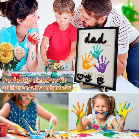 10" Hands Down Best Dad Ever DIY Handprint Kit with Acrylic Paint, Art Craft Family Keepsake Wood Frame Dad Keychain Birthday Father's Day Gift for Daddy, Papa Family Sign with Kids Names HF90-D in Saudi Arabia
