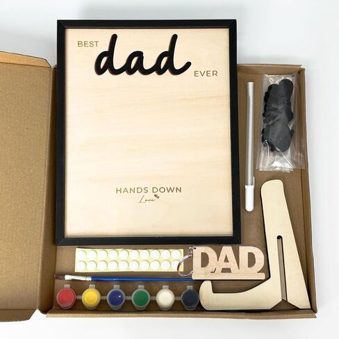 10" Hands Down Best Dad Ever DIY Handprint Kit with Acrylic Paint, Art Craft Family Keepsake Wood Frame Dad Keychain Birthday Father's Day Gift for Daddy, Papa Family Sign with Kids Names HF90-D in Saudi Arabia