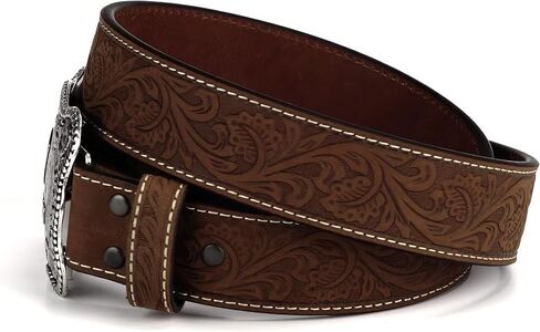 ARIAT Men's Genuine Aged Bark Leather Belt w/Floral Embossed with Antique Silver Logo Buckle in Saudi Arabia