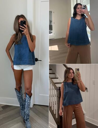 Xiaoxuemeng Womens Denim Top Y2K Sleeveless Jean Tank Tops for Women Crewneck Loose Fit Denim Tank Tops in Saudi Arabia