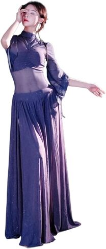 Women Belly Dance Long Dress Belly Dance Professional Suit for Women Mesh Long Sleeves Skirt Training Set Dancing Wear in Saudi Arabia