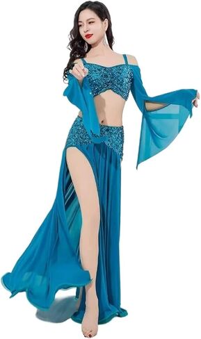 Women Belly Dance Long Dress Belly Dance Costume for Women Long Sleeves 2pcs Adult Oriental Performance Dancing in Saudi Arabia