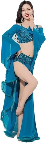Women Belly Dance Long Dress Belly Dance Costume for Women Long Sleeves 2pcs Adult Oriental Performance Dancing in Saudi Arabia