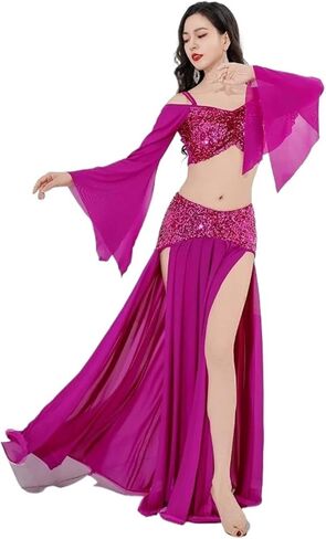 Women Belly Dance Long Dress Belly Dance Costume for Women Long Sleeves 2pcs Adult Oriental Performance Dancing in Saudi Arabia