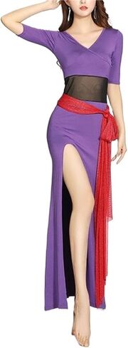Women Belly Dance Long Dress Belly Dance Practice Clothing One Pieces Sexy High Split Dress Women Lady Elegant Dancing Costume(Black,XL) in Saudi Arabia