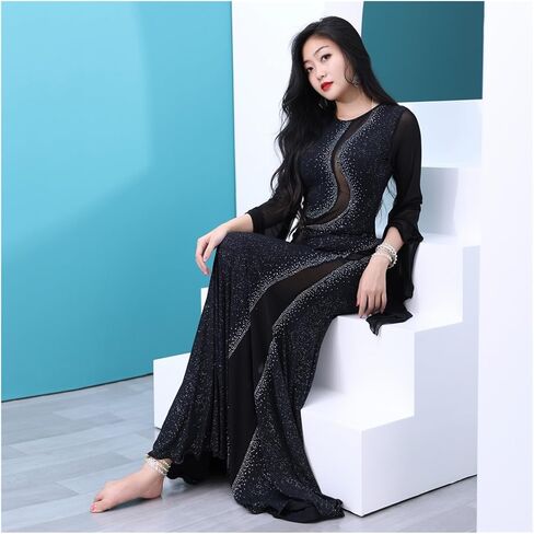 نساء رقصة بطن طويلة لباس 1pcs/مجموعة رقصة بطن طويلة اللباس رمي رداء الرقص أزياء أداء مثير in Kuwait
