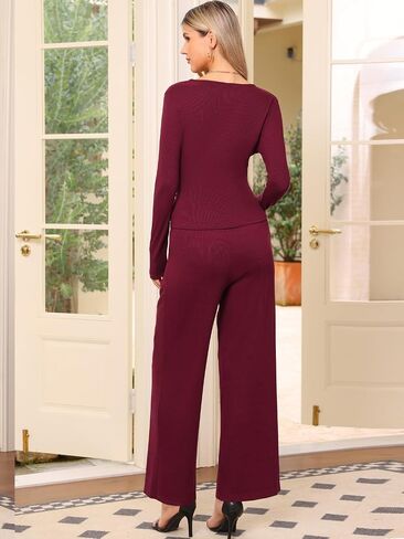 مجموعات Allegra K Lounge للسيدات المكون من 2 قطعة V Draphring Fall Long Sleeve Wide Leg Mets مع جيوب in Saudi Arabia