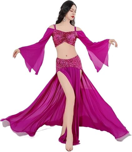 Women Belly Dance Long Dress Belly Dance Costume for Women Long Sleeves 2pcs Adult Oriental Performance Dancing in Saudi Arabia