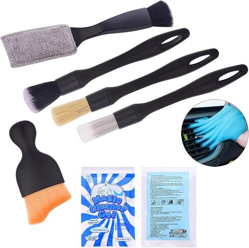 6PCS Car Detailing Brush Set Soft Boars Hair Car Interior Detailing Brushes Car Interior Detailing Kit Car Cleaning Gel Supplies Kit Car Dust Brush Car Accessories for Truck, Ruv, Interior in Saudi Arabia