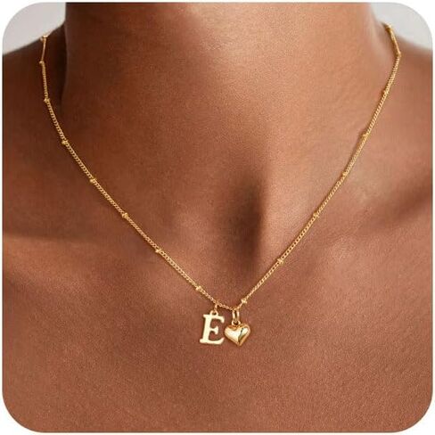 M Mooham Heart Necklace الأولي للنساء الفتيات - 14 كيلو بيل مطلي بالذهب A -Z قلادة قلادة لذيذ قلادة صغيرة قلادة أولية عيد ميلاد للنساء المجوهرات in Saudi Arabia
