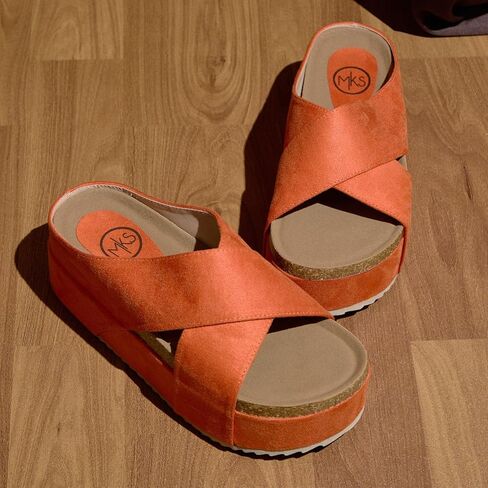 Makers Shoes - NINA 2 - Platform Slide Sandals, Cork Footbed, Suede Cross-Strap Design in Kuwait