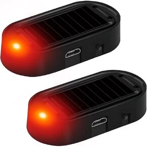 2PCS Car Solar Power Simulated Dummy Alarm, Anti-Theft Car Warning Light Fake Lamp with Light Sensor, Automotive Interior LED Flashing Security Lights with USB Charger Port (Red) in Kuwait