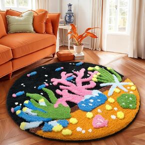 YIHOUSE Modern Round Area Rug, Grass Green Moss Aesthetic Rug for Bedroom Non-Slip Throw Shag Fluffy Carpet Washable Circle Rug for Kids Room Girls Baby Living Room Home Dorm Decor(Summer, 5x5Ft) in Saudi Arabia