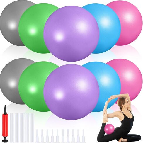 10 Pieces 9 Inch Exercise Pilates Ball Yoga Ball Therapy Ball Core Ball for Yoga Stability Barre Training Stretching Physical Posture Training Gym, Purple, Pink in Saudi Arabia