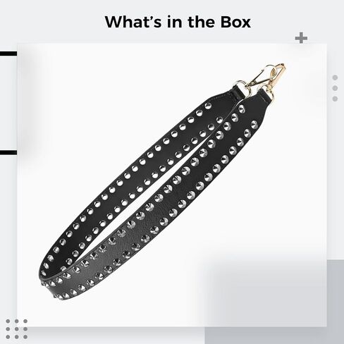 Wide Leather Shoulder Bag Strap, 35.43 ×1.57 Inches Silver Studded Replacement Strap, Cross Body Handbag Strap with Sturdy and Comfortable PU Leather, Double-Sided Black with Silver Hardware in Saudi Arabia