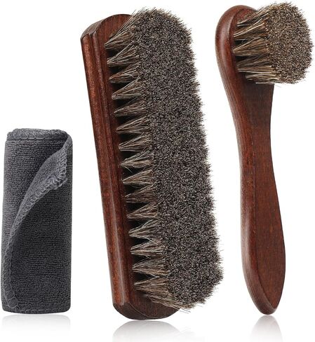 3-Pcs 100% Horse Hair Shoe Brush Kit Premium Dauber Applicator Leather Care Cleaning Set with Polishing Brush and Microfiber Cloth for Leather Suede Shoes/Boots/Bags/Cars/Cleaning/Polishing in Saudi Arabia