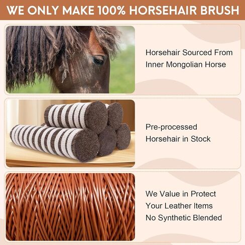 3-Pcs 100% Horse Hair Shoe Brush Kit Premium Dauber Applicator Leather Care Cleaning Set with Polishing Brush and Microfiber Cloth for Leather Suede Shoes/Boots/Bags/Cars/Cleaning/Polishing in Saudi Arabia