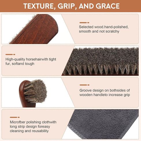 3-Pcs 100% Horse Hair Shoe Brush Kit Premium Dauber Applicator Leather Care Cleaning Set with Polishing Brush and Microfiber Cloth for Leather Suede Shoes/Boots/Bags/Cars/Cleaning/Polishing in Saudi Arabia