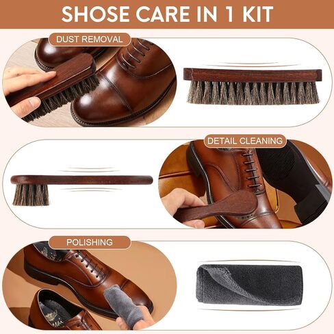 3-Pcs 100% Horse Hair Shoe Brush Kit Premium Dauber Applicator Leather Care Cleaning Set with Polishing Brush and Microfiber Cloth for Leather Suede Shoes/Boots/Bags/Cars/Cleaning/Polishing in Saudi Arabia