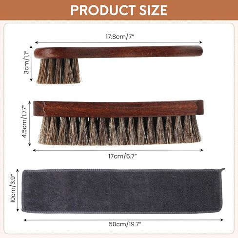 3-Pcs 100% Horse Hair Shoe Brush Kit Premium Dauber Applicator Leather Care Cleaning Set with Polishing Brush and Microfiber Cloth for Leather Suede Shoes/Boots/Bags/Cars/Cleaning/Polishing in Saudi Arabia