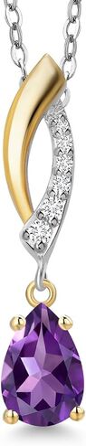 Gem Stone King Teardrop Netlace for Women | 925 الفضة و 10K الذهب الأصفر | Gemstone Birthstone و White Lab Grown Diamond | شكل الكمثرى 7x5mm | بسلسلة 18 بوصة in Saudi Arabia
