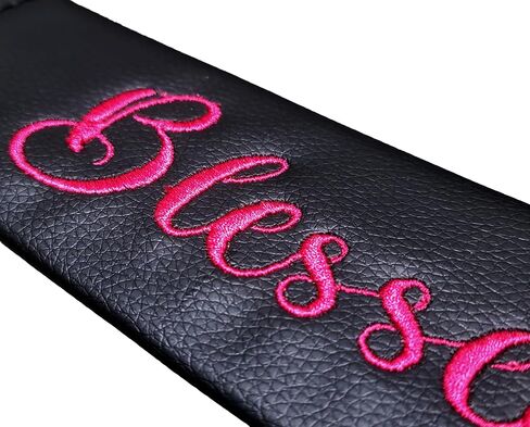 Personalized Custom Made Faux Leather Embroidered Seat Belt Cover Pad for Car, Truck, SUV – Soft & Comfortable Strap Protector Made in USA in Saudi Arabia