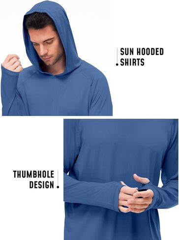 Hoodies for Men Rash Guard UPF 50 Sun Protection UV Fishing Shirts Long Sleeve Outdoor Swim Running Water Shirt Quick Dry Athletic Workout Rashguard Cooling Clothing Blue M in Saudi Arabia