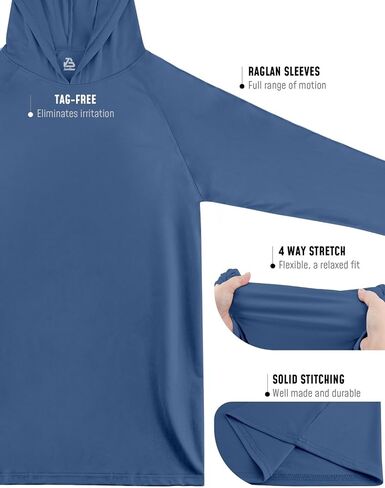 Hoodies for Men Rash Guard UPF 50 Sun Protection UV Fishing Shirts Long Sleeve Outdoor Swim Running Water Shirt Quick Dry Athletic Workout Rashguard Cooling Clothing Blue M in Saudi Arabia