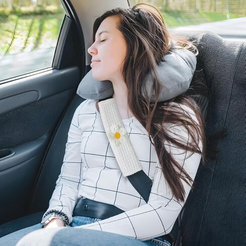 Car Seat Belt Cover Pads, 2PCS Cute Flower Neck Cushion Seatbelt Shoulder Strap Protector, Soft Breathable Comfortable Safety Belt Covers, Universal for SUV RV Truck (Pink) in Kuwait