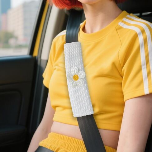 Car Seat Belt Cover Pads, 2PCS Cute Flower Neck Cushion Seatbelt Shoulder Strap Protector, Soft Breathable Comfortable Safety Belt Covers, Universal for SUV RV Truck (Pink) in Kuwait