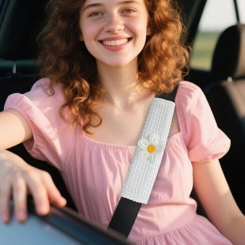 Car Seat Belt Cover Pads, 2PCS Cute Flower Neck Cushion Seatbelt Shoulder Strap Protector, Soft Breathable Comfortable Safety Belt Covers, Universal for SUV RV Truck (Pink) in Kuwait