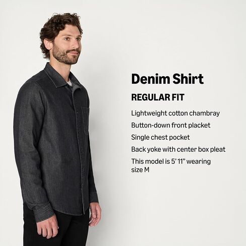 Amazon Essentials Men's Regular-Fit Long-Sleeve Button-Down Denim Shirt in Saudi Arabia