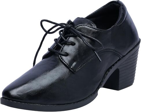 Women's Chunky Mid-Heel Oxford Shoes Pointed Toe Lace-up Vintage Dress Pumps Shoes in Saudi Arabia