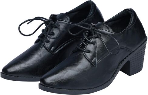 Women's Chunky Mid-Heel Oxford Shoes Pointed Toe Lace-up Vintage Dress Pumps Shoes in Saudi Arabia
