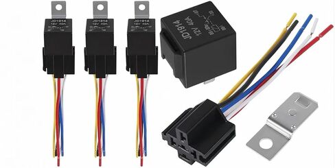 JD1914 12V 40A Automotive Relay Kit, 5-Pin SPDT with Wire Harness, Heavy Duty 12/16 AWG Copper Wires, 5-pin Relay Connector, for Cars and Trucks，Motorcycles, and Ships (2-Pack) in Kuwait