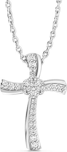 GILDED 1/10 ct. T.W. Lab Grown Diamond (SI1 Clarity, F Color) and Sterling Silver Cross Pendant with an 18 Inch Spring Ring Clasp Cable Chain in Saudi Arabia