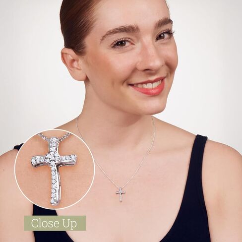 GILDED 1/10 ct. T.W. Lab Grown Diamond (SI1 Clarity, F Color) and Sterling Silver Cross Pendant with an 18 Inch Spring Ring Clasp Cable Chain in Saudi Arabia