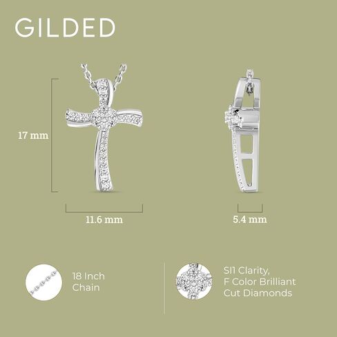 GILDED 1/10 ct. T.W. Lab Grown Diamond (SI1 Clarity, F Color) and Sterling Silver Cross Pendant with an 18 Inch Spring Ring Clasp Cable Chain in Saudi Arabia