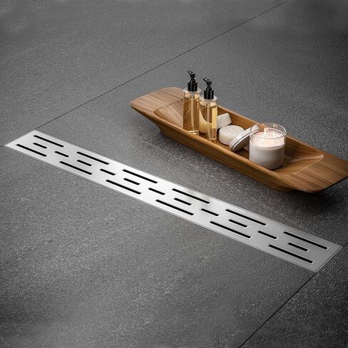 Linear Shower Drain, Brushed Nickel Shower Drain 32 Inch with Removable Grate, SUS-304 Stainless Steel Rectangle Floor Drain with Leveling Feet and Hair Strainer, Bathroom Modern Drain SD-101 in Kuwait