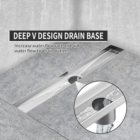 Linear Shower Drain, Brushed Nickel Shower Drain 32 Inch with Removable Grate, SUS-304 Stainless Steel Rectangle Floor Drain with Leveling Feet and Hair Strainer, Bathroom Modern Drain SD-101 in Kuwait