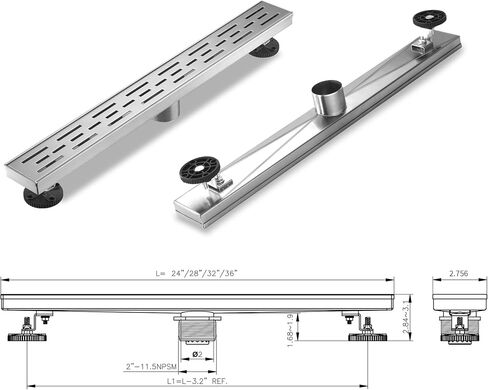 Linear Shower Drain, Brushed Nickel Shower Drain 32 Inch with Removable Grate, SUS-304 Stainless Steel Rectangle Floor Drain with Leveling Feet and Hair Strainer, Bathroom Modern Drain SD-101 in Kuwait
