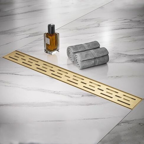 Linear Shower Drain, Brushed Nickel Shower Drain 32 Inch with Removable Grate, SUS-304 Stainless Steel Rectangle Floor Drain with Leveling Feet and Hair Strainer, Bathroom Modern Drain SD-101 in Saudi Arabia