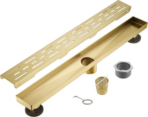 Linear Shower Drain, Brushed Nickel Shower Drain 32 Inch with Removable Grate, SUS-304 Stainless Steel Rectangle Floor Drain with Leveling Feet and Hair Strainer, Bathroom Modern Drain SD-101 in Saudi Arabia